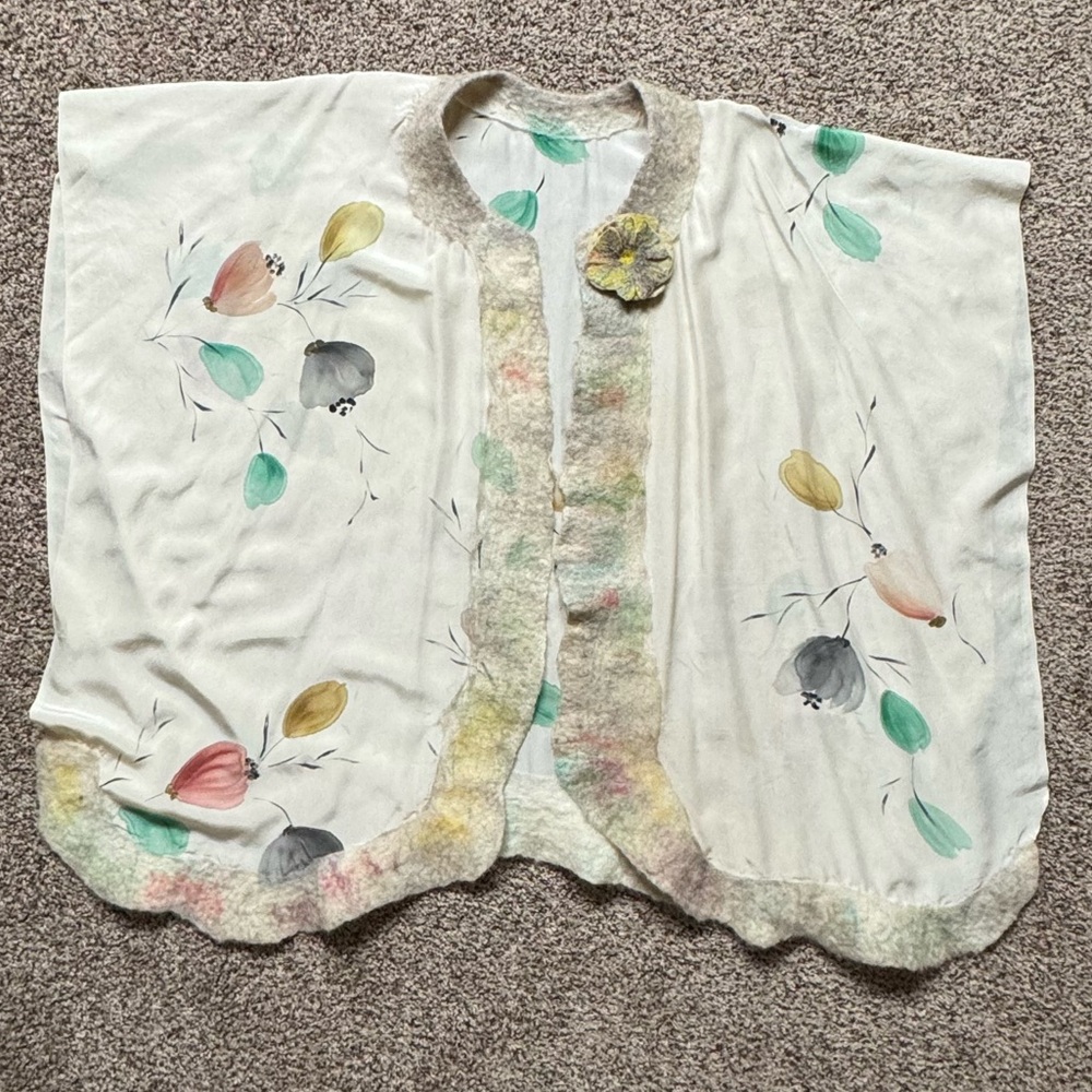 Handmade Art Wrap Shawl 100% Silk and 100% Wool